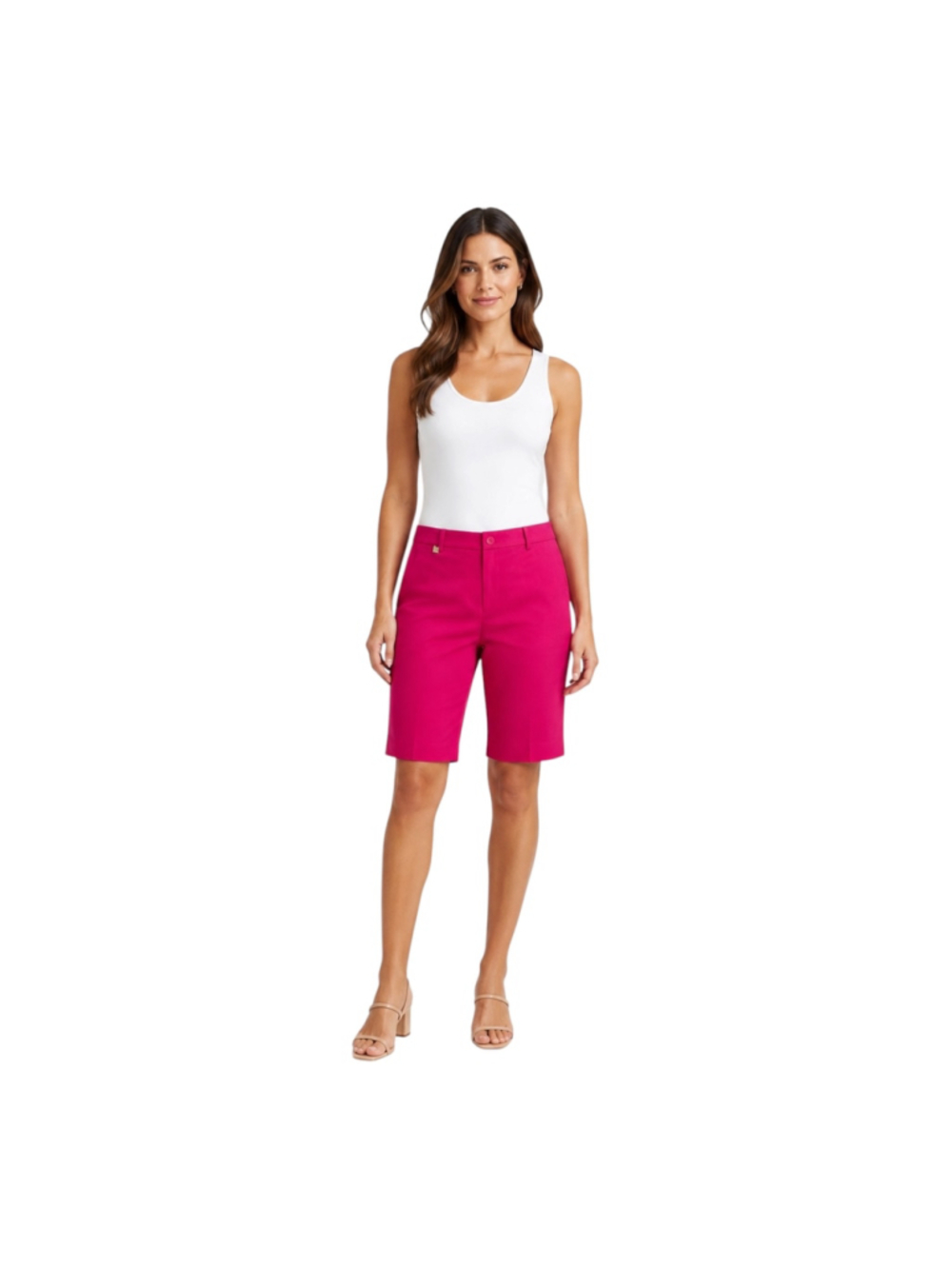 Lauren Ralph Lauren Pink Stretch Bermuda Shorts Size 6 Gold RL Charm